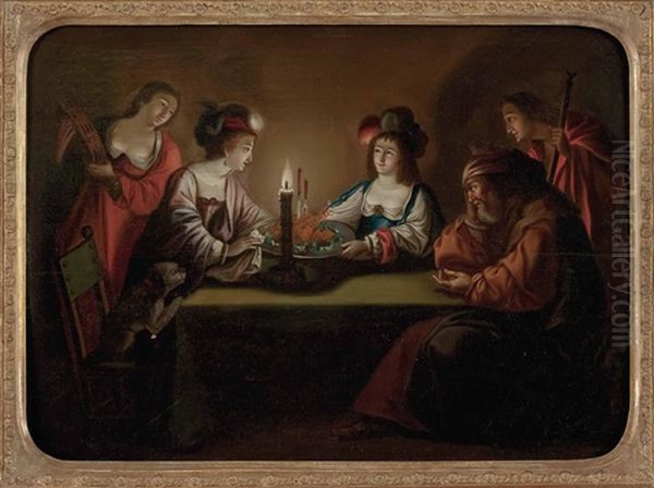Genreszene Bei Kerzenschein Mit Herrin Und Brathuhn Oil Painting by  Caravaggio