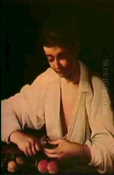 A Boy Peeling A Fruit Oil Painting by Michaelangelo Merisi Da Caravaggio