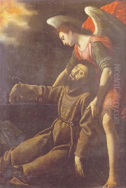 Saint Francois D'assise Soutenu Par Un Ange Recevant Les Stigmates Oil Painting by Lodovico (Il Cigoli) Cardi