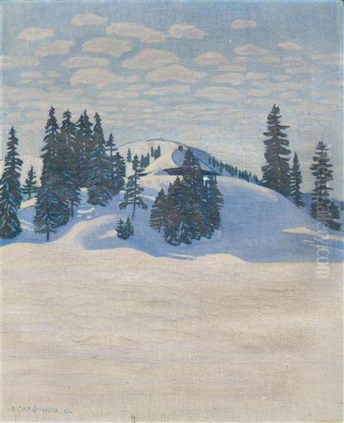 Winter Landscape With Fir Trees Oil Painting by Emil Cardinaux