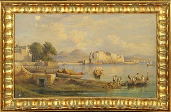 Naples, Le Chateau De L'oeuf, Le Vesuve Oil Painting by Consalvo Carelli