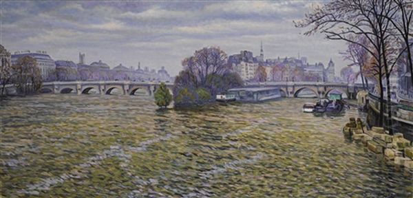 La Seine A Paris Oil Painting by Gustave Camille Gaston Cariot
