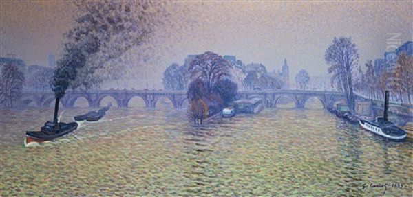 Peniche Sur La Seine Oil Painting by Gustave Camille Gaston Cariot