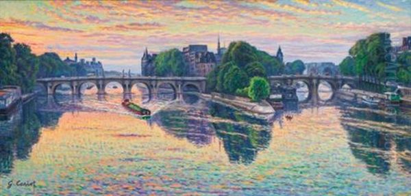 Lever De Soleil, Temps Nuageux Oil Painting by Gustave Camille Gaston Cariot