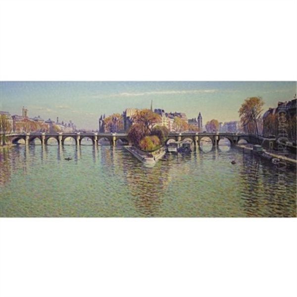 Le Pont Neuf A Paris (beau Temps Clair) Oil Painting by Gustave Camille Gaston Cariot