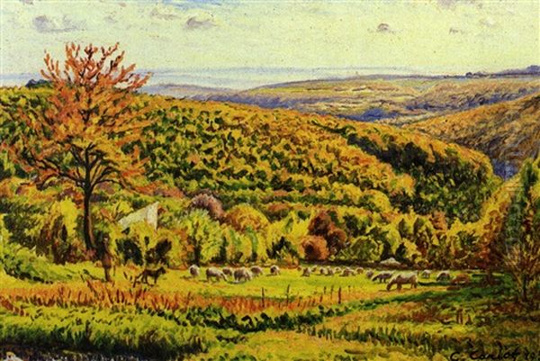 Paysage Avec Berger Et Son Troupeau Oil Painting by Gustave Camille Gaston Cariot
