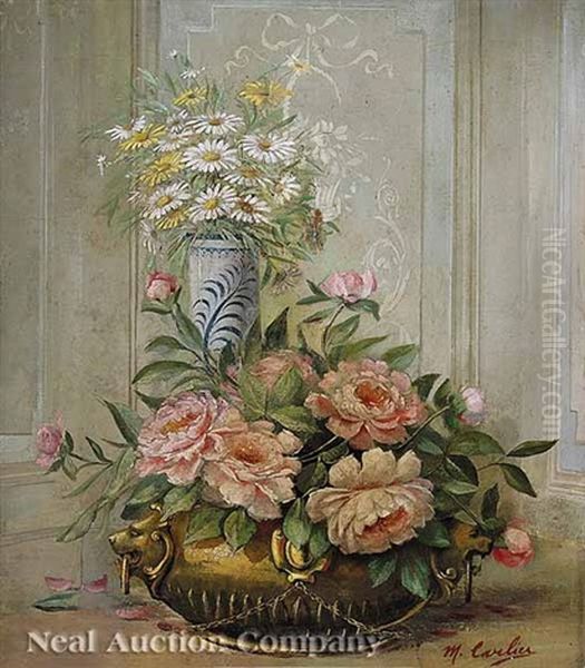 Still Life Of Daisies And Roses Oil Painting by Modeste (Max) Carlier