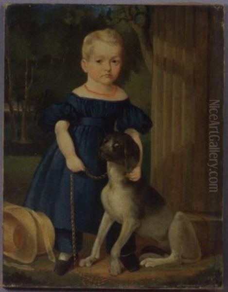 Portrait Of A Young Girl With A Dog Oil Painting by John Carlin