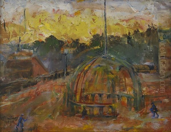 Soluppgang I Sodertalje Oil Painting by Mina Carlson-Bredberg