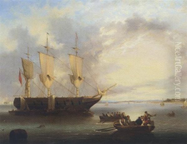 Airing Ship, An Outward Bound Emigrant Ship Taking On Her Passengers Amidst Preparations For Her Departure Oil Painting by John Wilson Carmichael