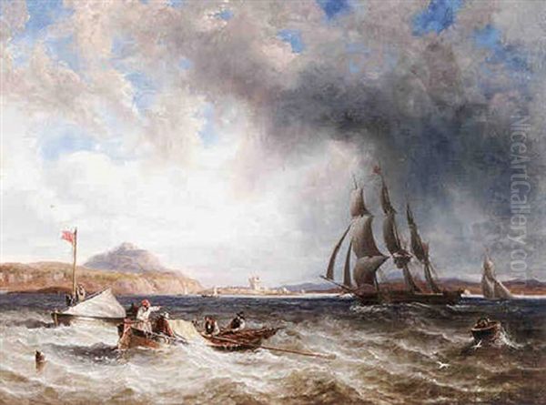 Shipping Off A Scottish Harbour Oil Painting by John Wilson Carmichael