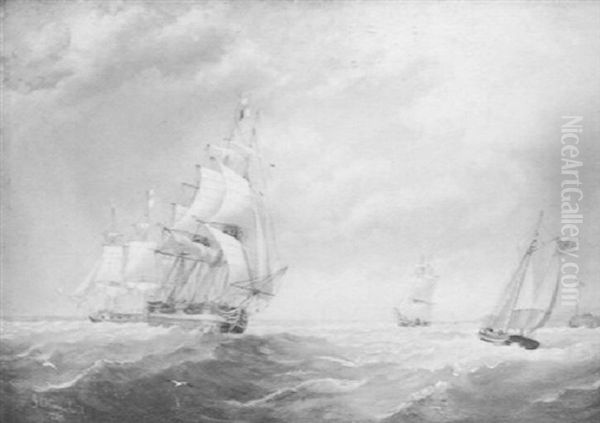Shipping In Stormy Seas Oil Painting by John Wilson Carmichael