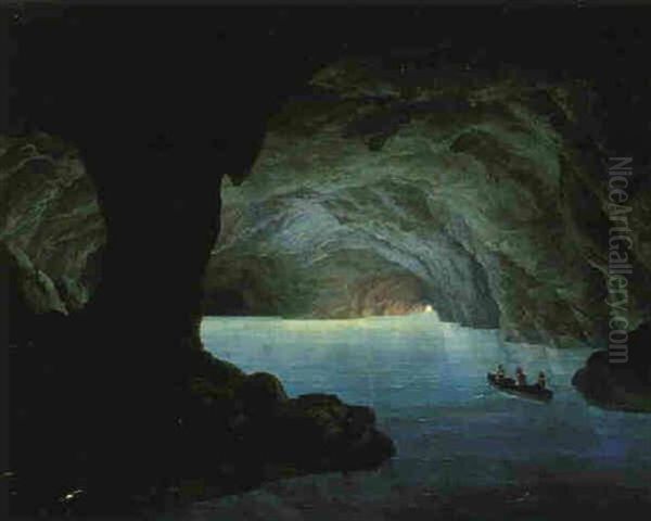 The Blue Grotto, Capri Oil Painting by Johann Hermann Carmiencke