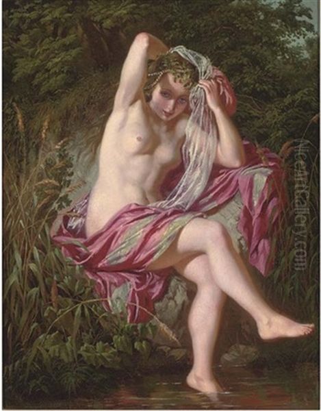 A Nymph At The Water's Edge Oil Painting by Charles Emile Auguste Carolus-Duran