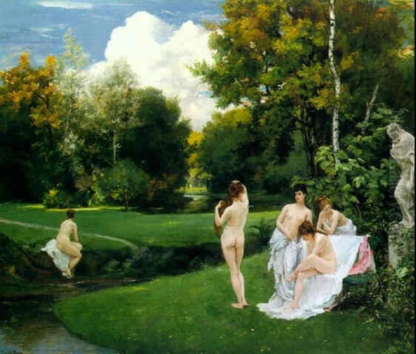 Baigneuses Dans Le Jardin De Fontainebleau Oil Painting by  Carolus-Duran