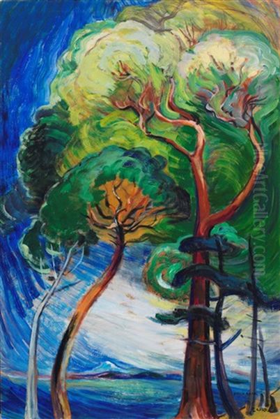 Arbutus Trees Oil Painting by Emily M. Carr