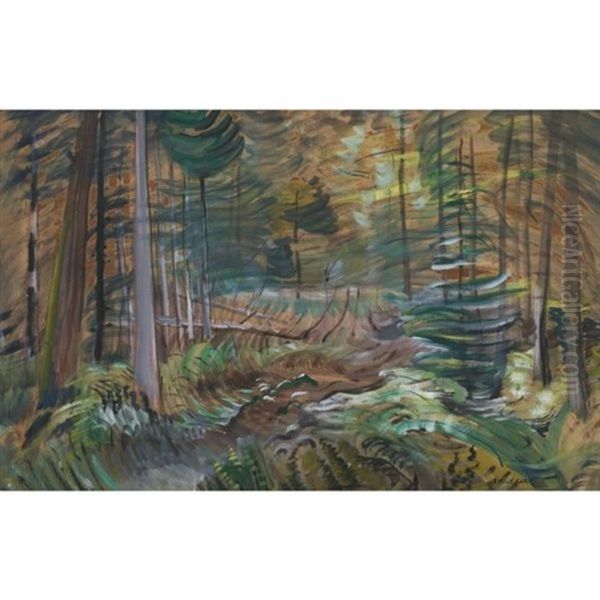 Forest Interior Oil Painting by Emily Carr