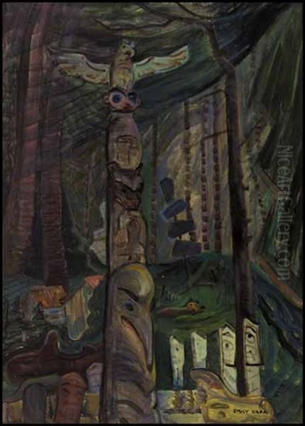 Alert Bay Burial Ground Oil Painting by Emily Carr