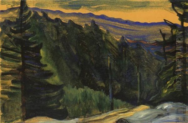 Forest And Mountains, Bc Oil Painting by Emily M. Carr