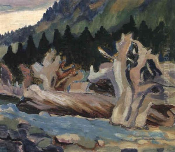 Driftwood Oil Painting by Emily Carr