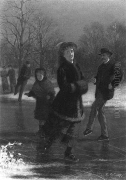 Skating In New York Oil Painting by Samuel S. Carr