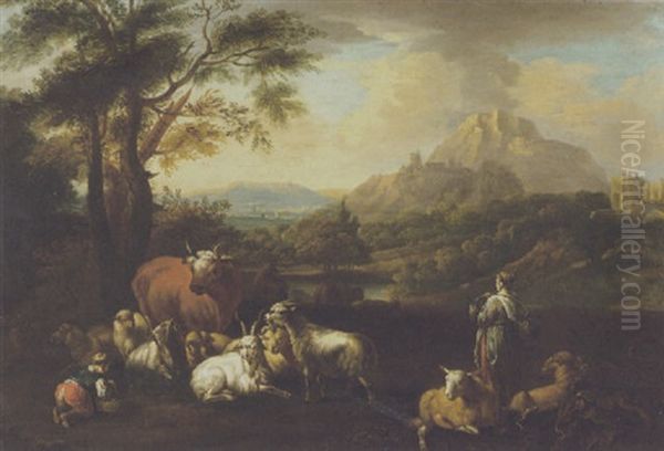 Hirte Mit Seiner Herde Oil Painting by Michiel Carree