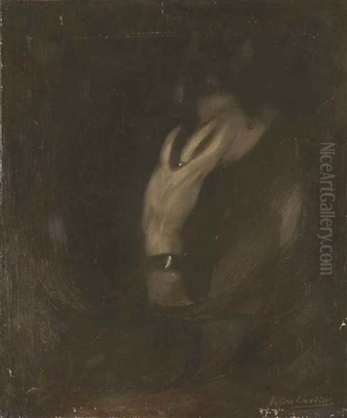 Femme De Profil Vers La Gauche, La Main Sur Le Visage Oil Painting by Eugene Carriere