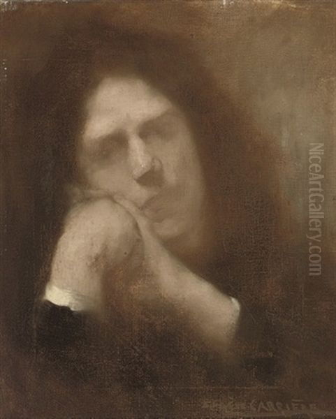 Melancolie - Mme Carriere Oil Painting by Eugene Carriere
