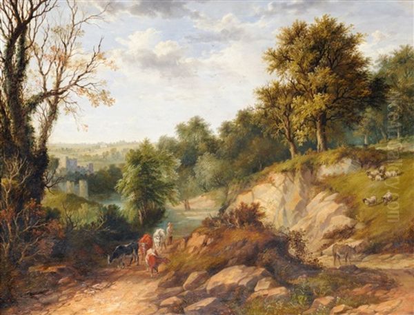 Drover And Cattle On A Country Lane Oil Painting by James Howe Carse