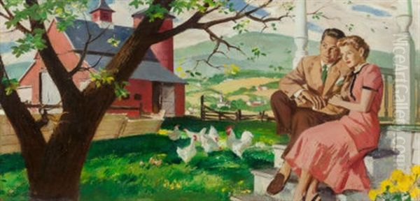 A Summer In The Country, Ladies Home Journal Interior Story Illustration Oil Painting by Pruett Carter