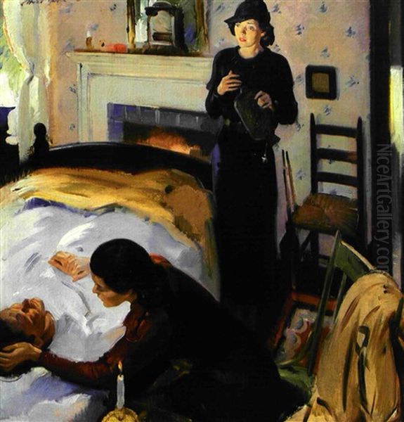 Sheila's Blue Eyes Were Wide With Horror, She Stood Stiffly, Like A Doll. Oil Painting by Pruett Carter