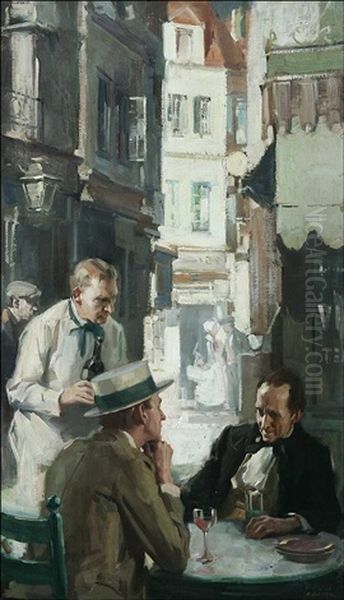 Figures At Outdoor Cafe Oil Painting by Pruett Carter