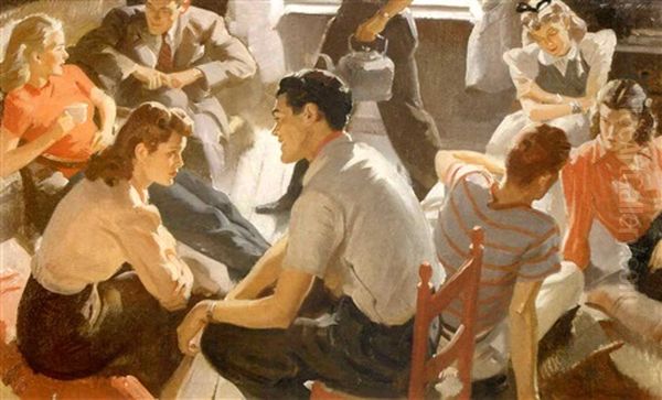 Group Of Teenagers At A Party Oil Painting by Pruett Carter