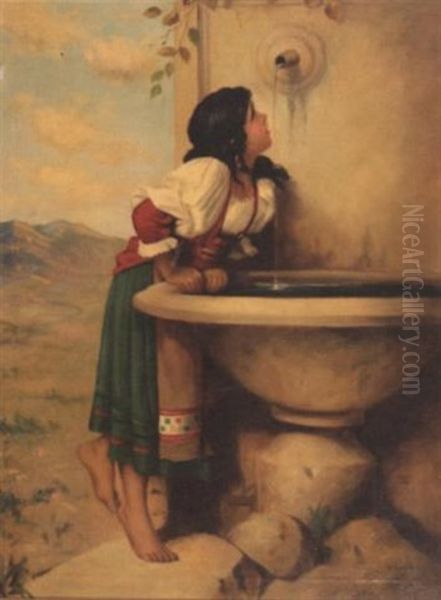 Young Girl At A Well Oil Painting by Pruett Carter