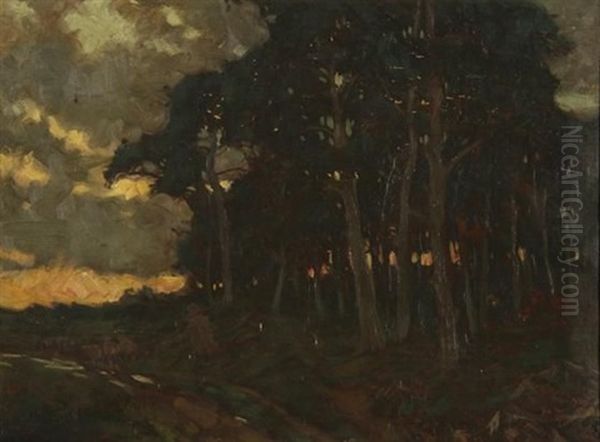 A Shepherd And His Flock At Day's End Oil Painting by Sydney Carter