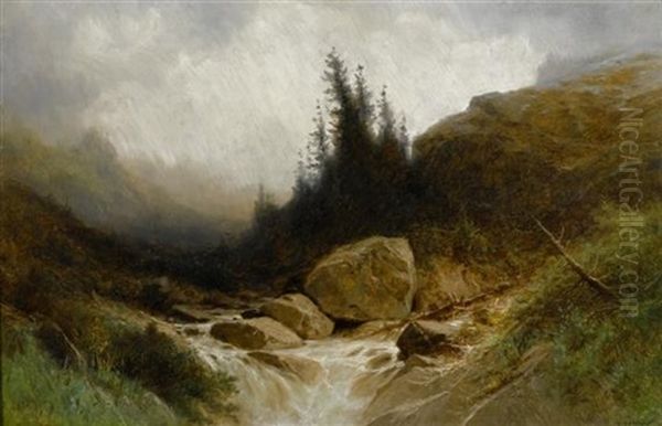 Berglandschaft Mit Einem Bach Im Vordergrund Oil Painting by Gustave Eugene Castan