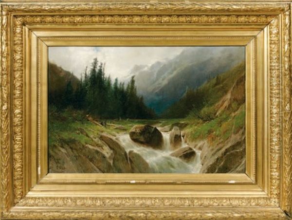 Paysage De Montagne En Suisse Oil Painting by Gustave Eugene Castan