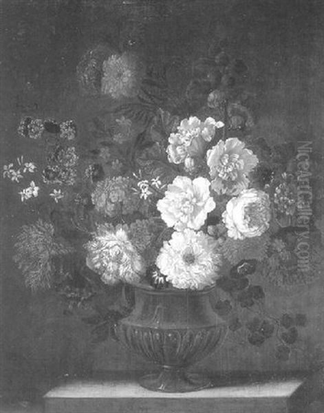 Still Life With A Vase Of Flowers On A Ledge Oil Painting by Pieter Casteels III