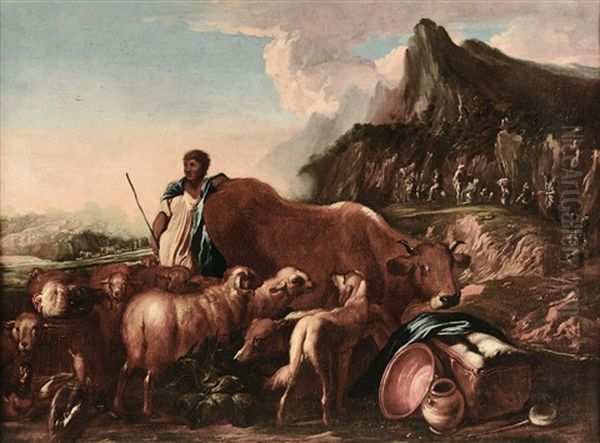 Paesaggio Bucolico Con Animali Oil Painting by Salvatore Castiglione