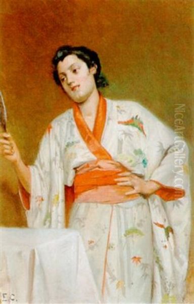 Dame Im Kimono Oil Painting by Edouard Castres