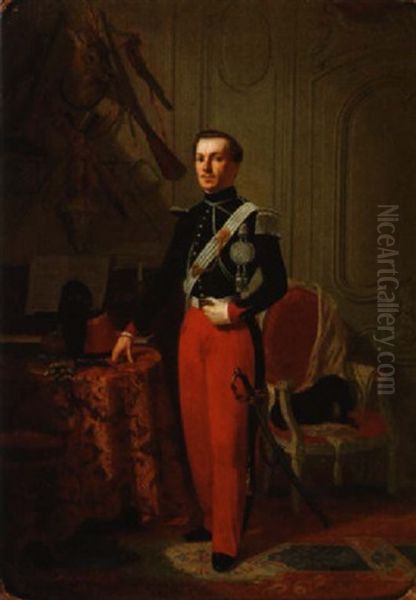 Officier Des Lanciers De La Garde Imperiale Du Second Empire Oil Painting by Jules-Desire Caudron