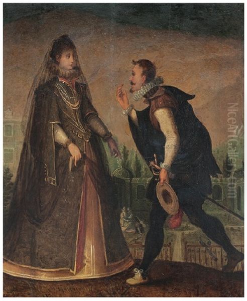 Couple In The Garden Oil Painting by Louis de Caullery