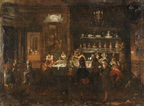 Scene De Banquet Nocturne Oil Painting by Louis de Caullery