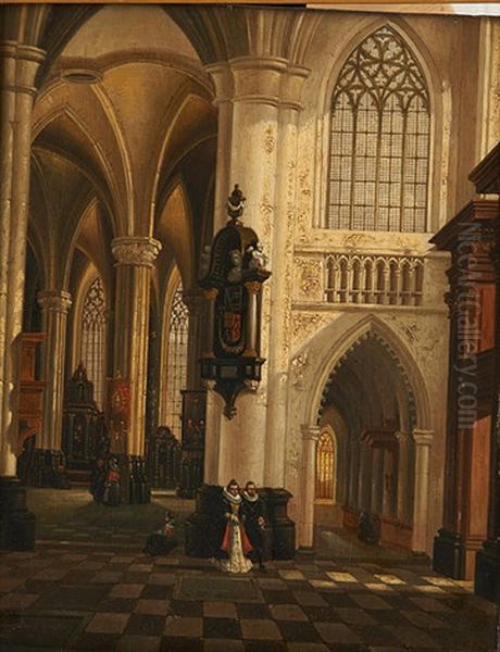 Interieur D'eglise Anime Oil Painting by Emile Pierre Joseph de Cauwer