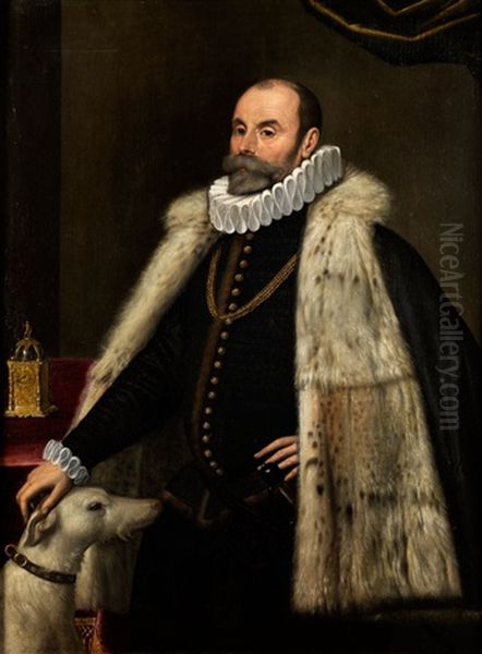 Grosses Adelsportrait Eines Herrn Mit Seinem Hund Oil Painting by Giovanni Paolo Cavagna