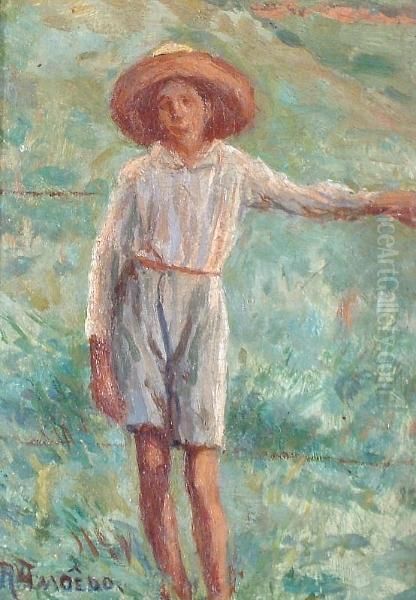 Woman Standing Against A Fence Oil Painting by Rodolpho Amoedo