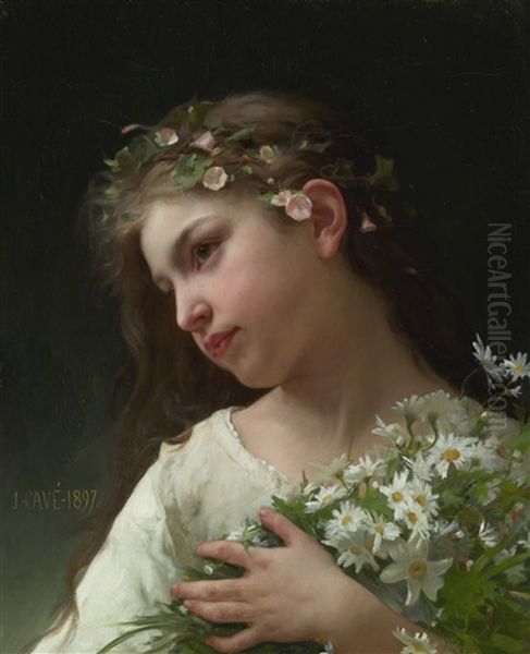 Girl With A Bouquet Of Daisies Oil Painting by Jules Cyrille Cave