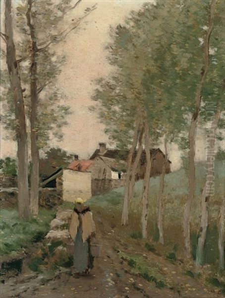 La Laitiere Sur Le Chemin De Retour Oil Painting by Marie Cazin