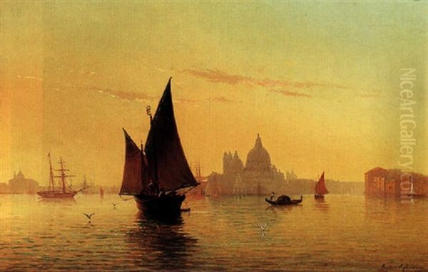 The Entrance Of The Grand Canal With La Dogana And The Chuch Of S.maria Della Salute, Venice Oil Painting by Eugenio Cecchini Prichard