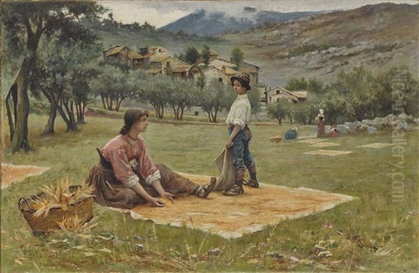 Maisernte Oil Painting by Lorenzo Cecconi